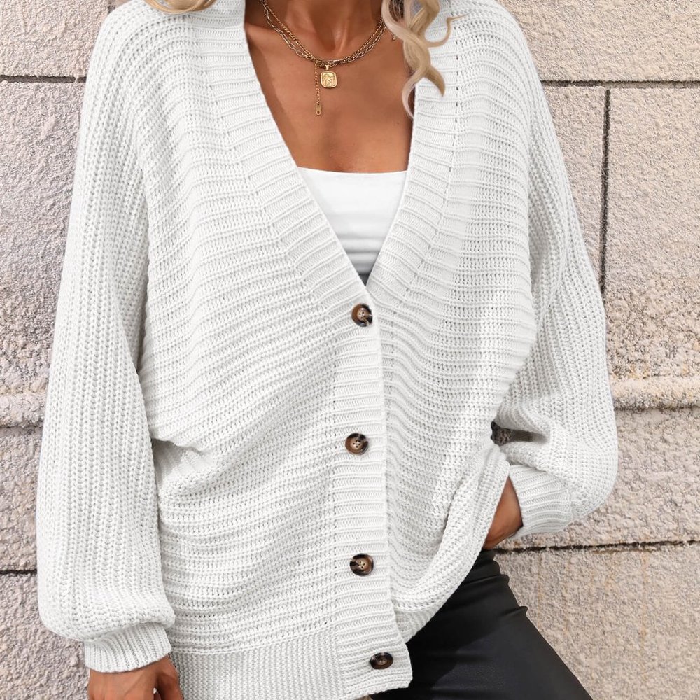 NWT - Button Down Horizontal-Ribbing Longline Cardigan - White